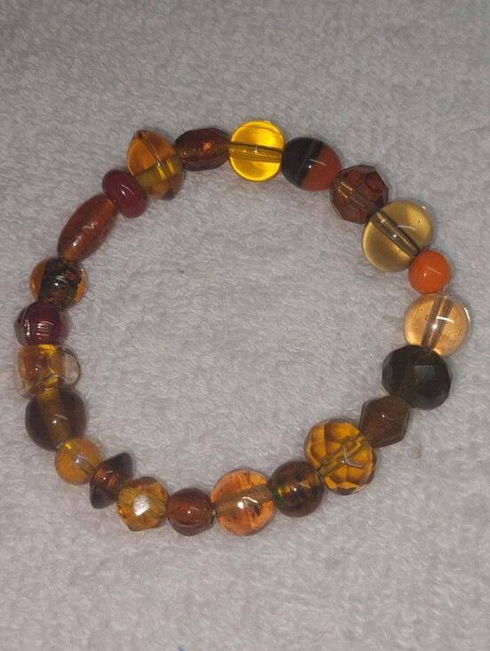 Handmade Jewelry - Amber-Tone Glass Beaded Stretch Bracelet - Women Jewelry
